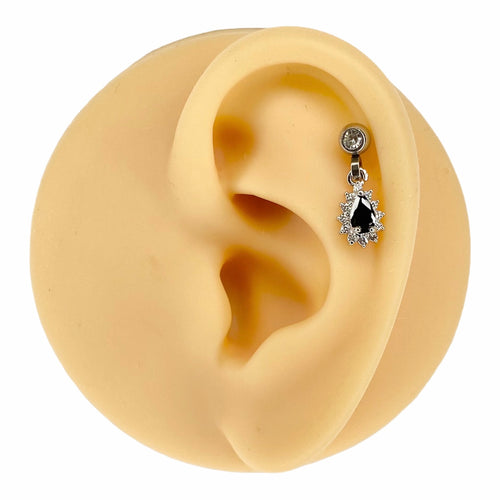 Black CZ Tear Drop Dangle Barbell Stud image 0
