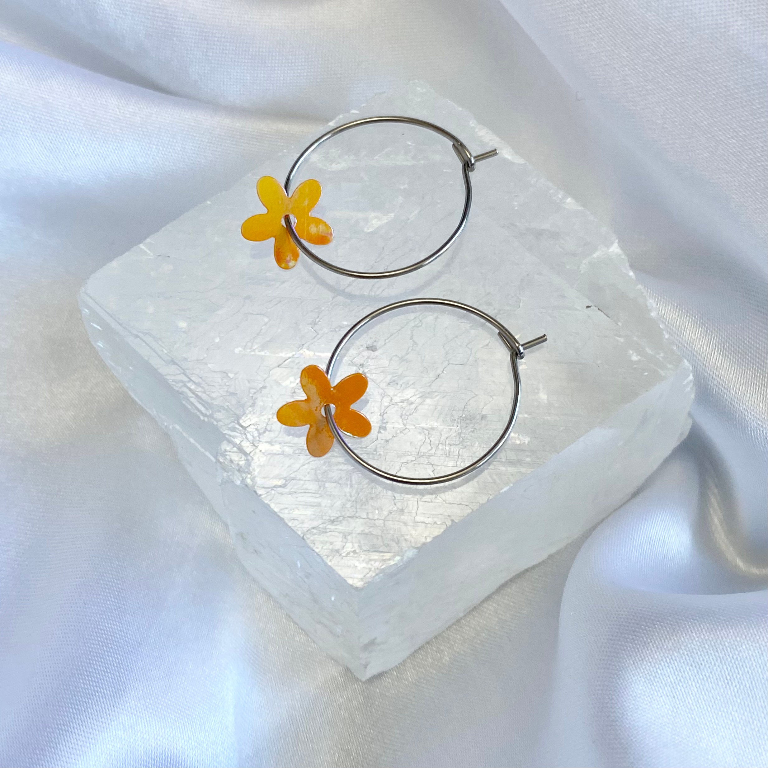 Orange AB Sequin Flower Hoop Earrings image 0