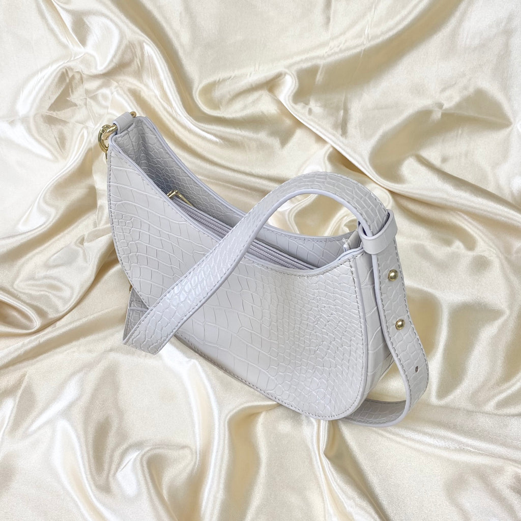 Beige Croc Saddle Shoulder Bag image 1