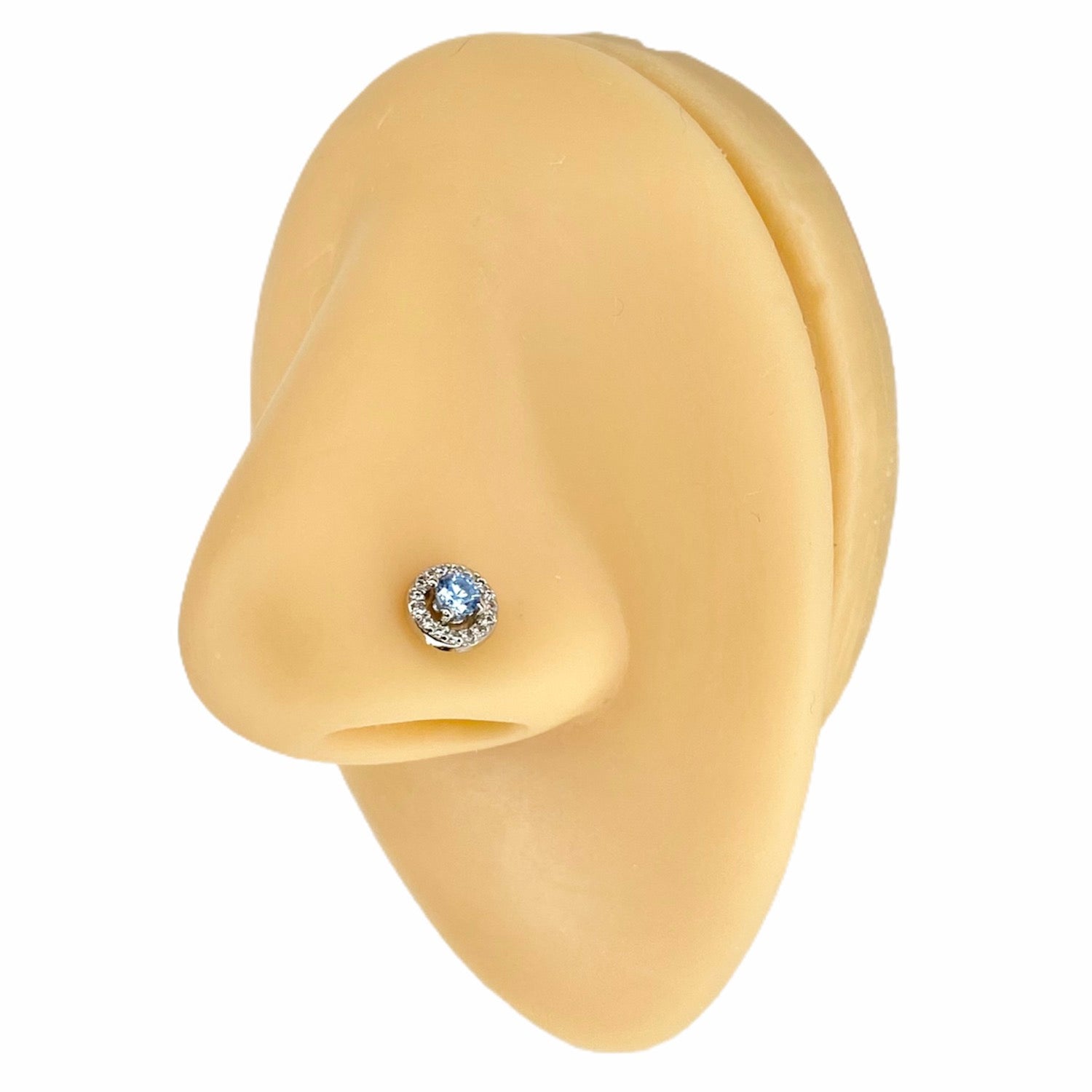 Blue Double Tiered Round CZ Nose Stud image 0