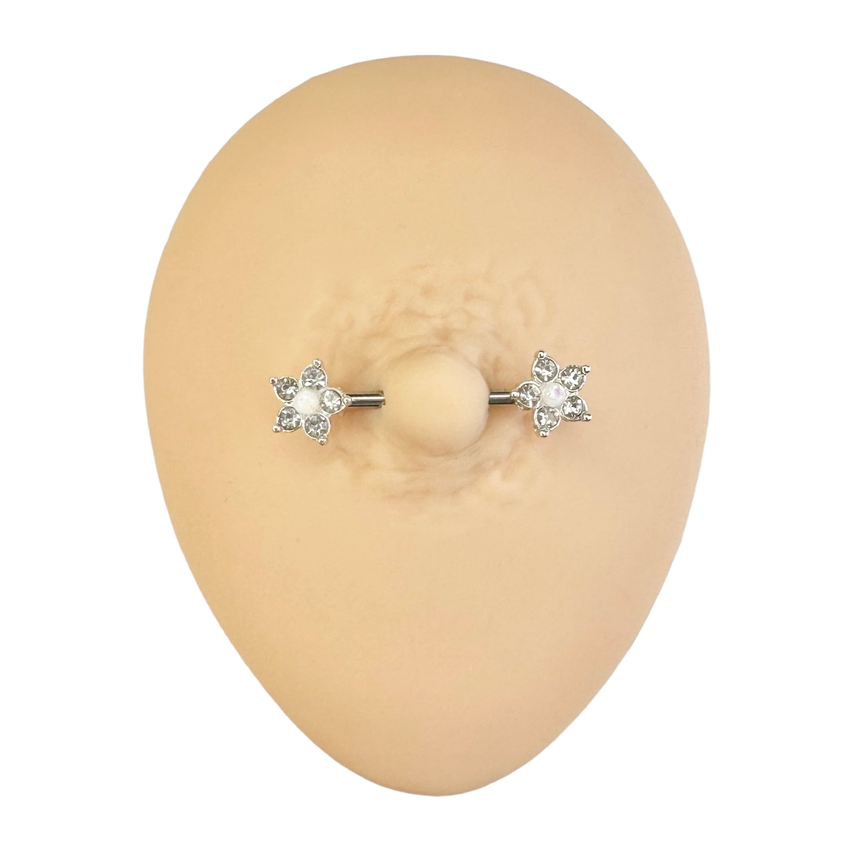 White Glitter Opal Centre CZ Flower Nipple Bar image 0
