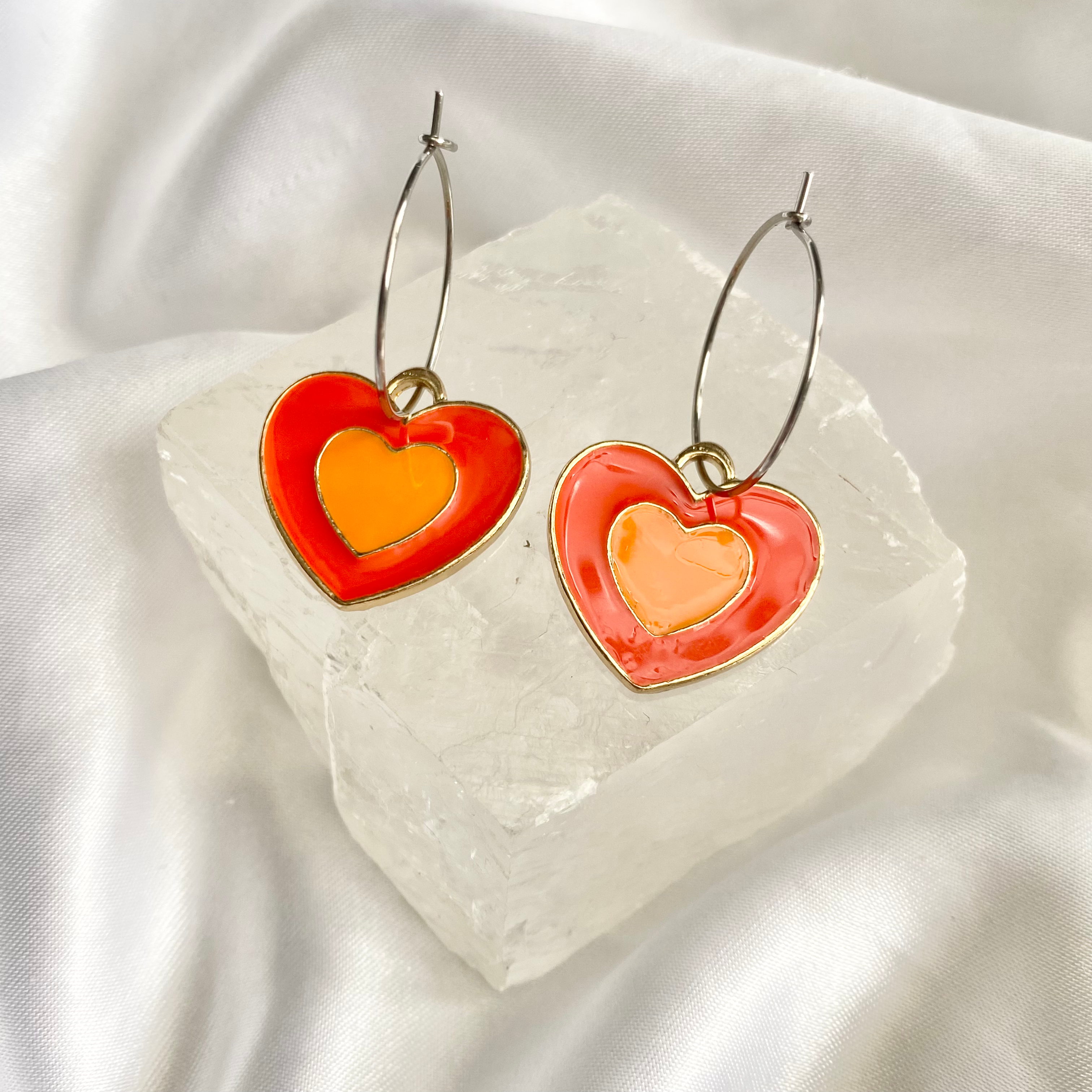 Orange Double Heart Hoop Earrings image 0