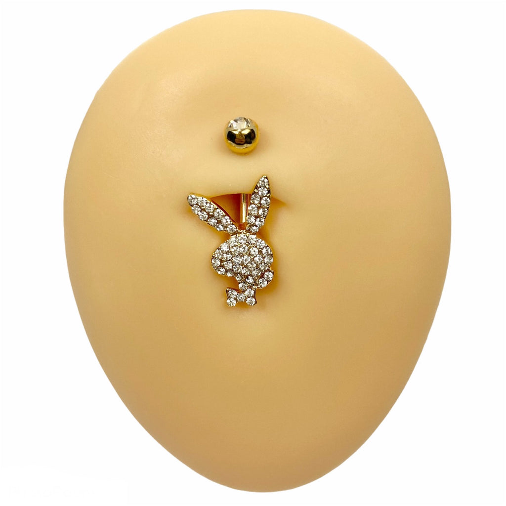 Gold Crystal Paved Playboy Belly Bar  image 0