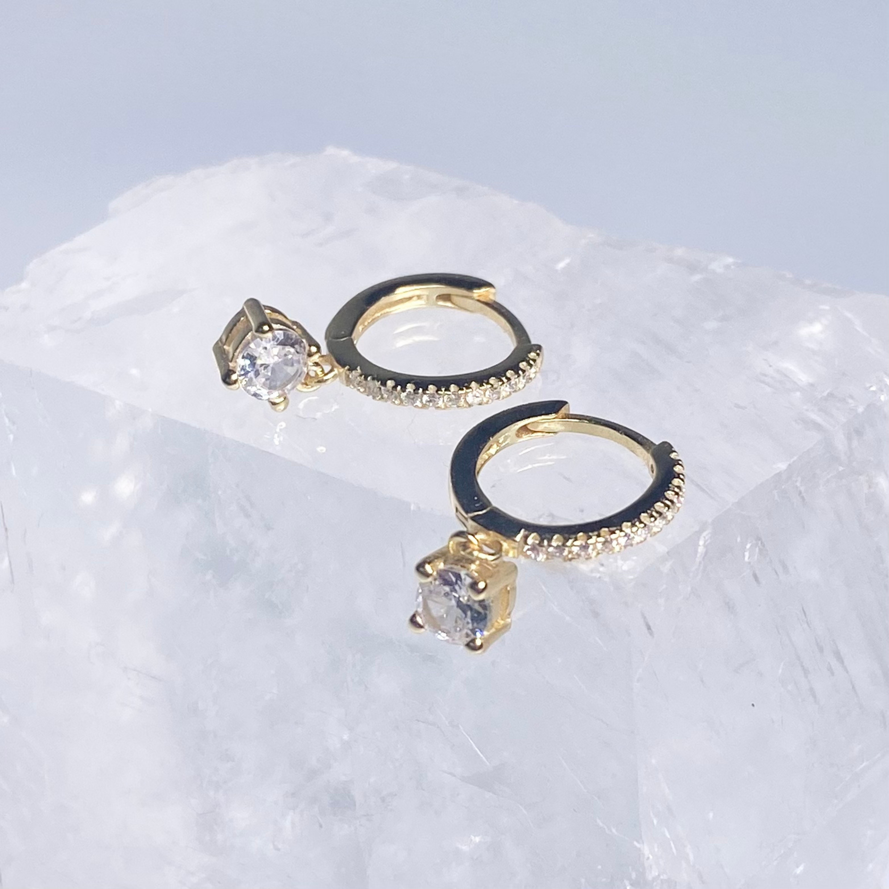 Gold Mini Rhinestone Drop Hoop Earrings image 0