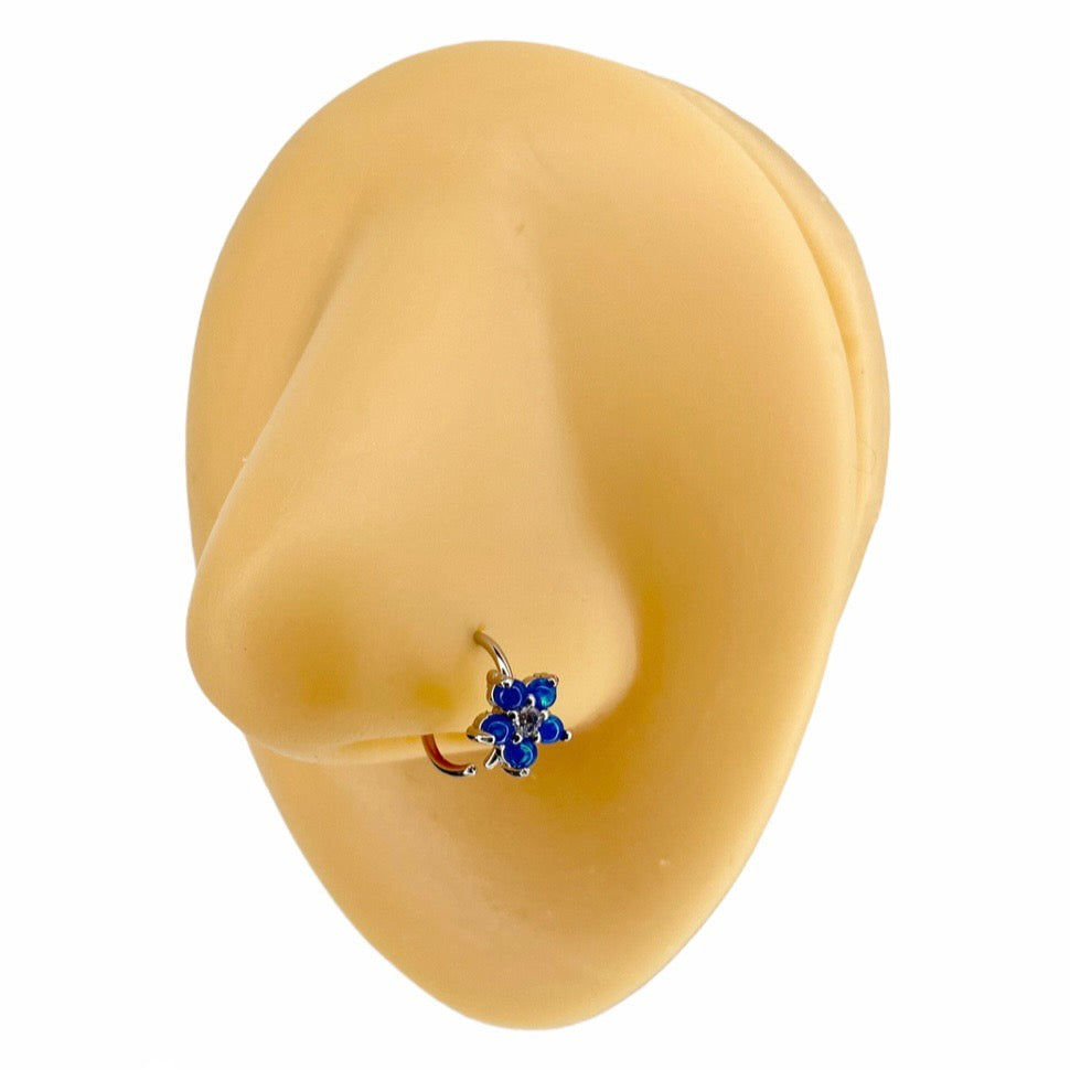 Blue Opal Glitter Flower CZ Hoop image 0