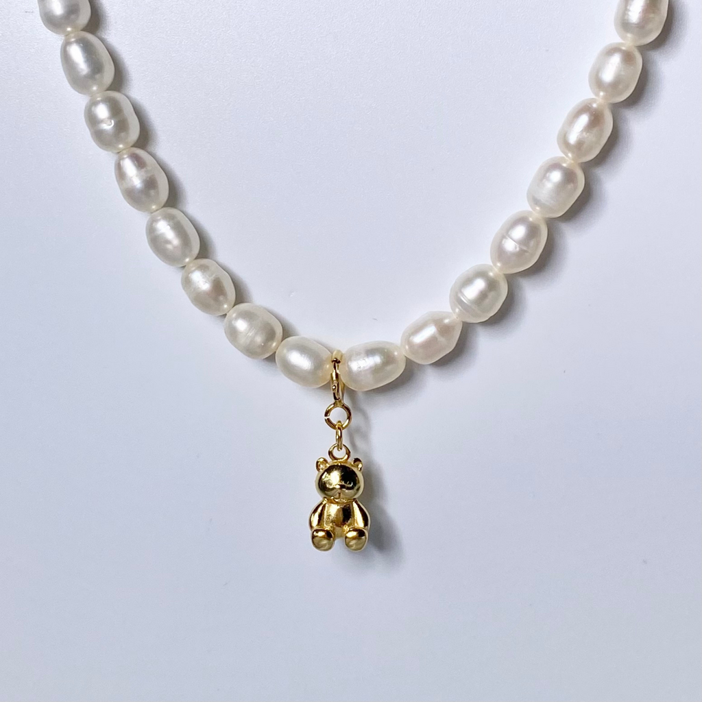 Gold Mini Teddy Freshwater Pearl Necklace image 0