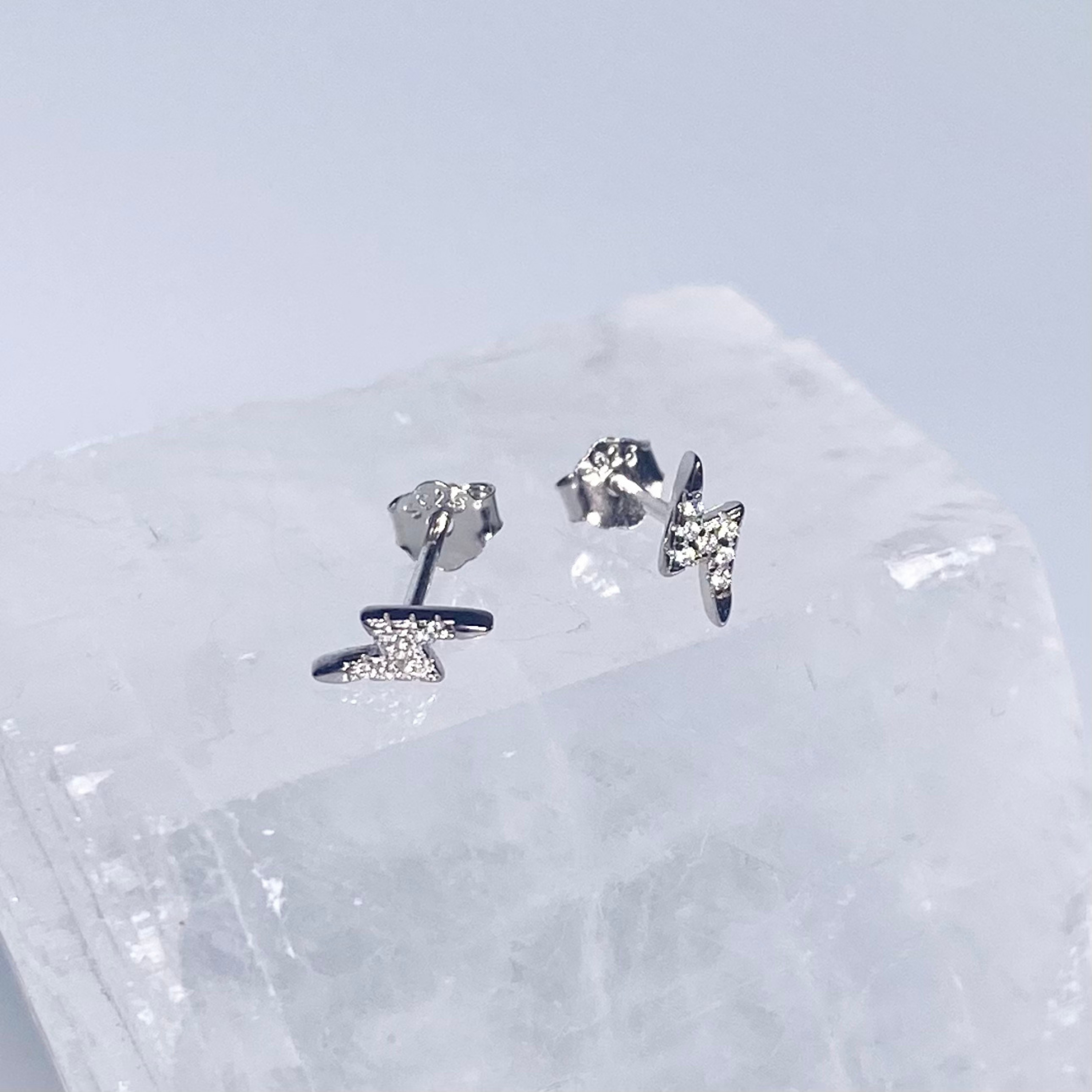 Silver Mini CZ Lightning Bolt Stud Earrings image 0