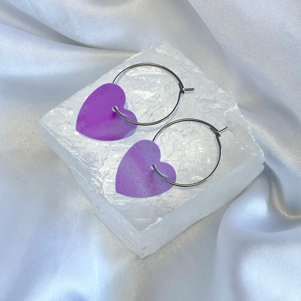 Purple AB Sequin Heart Hoop Earrings image 0