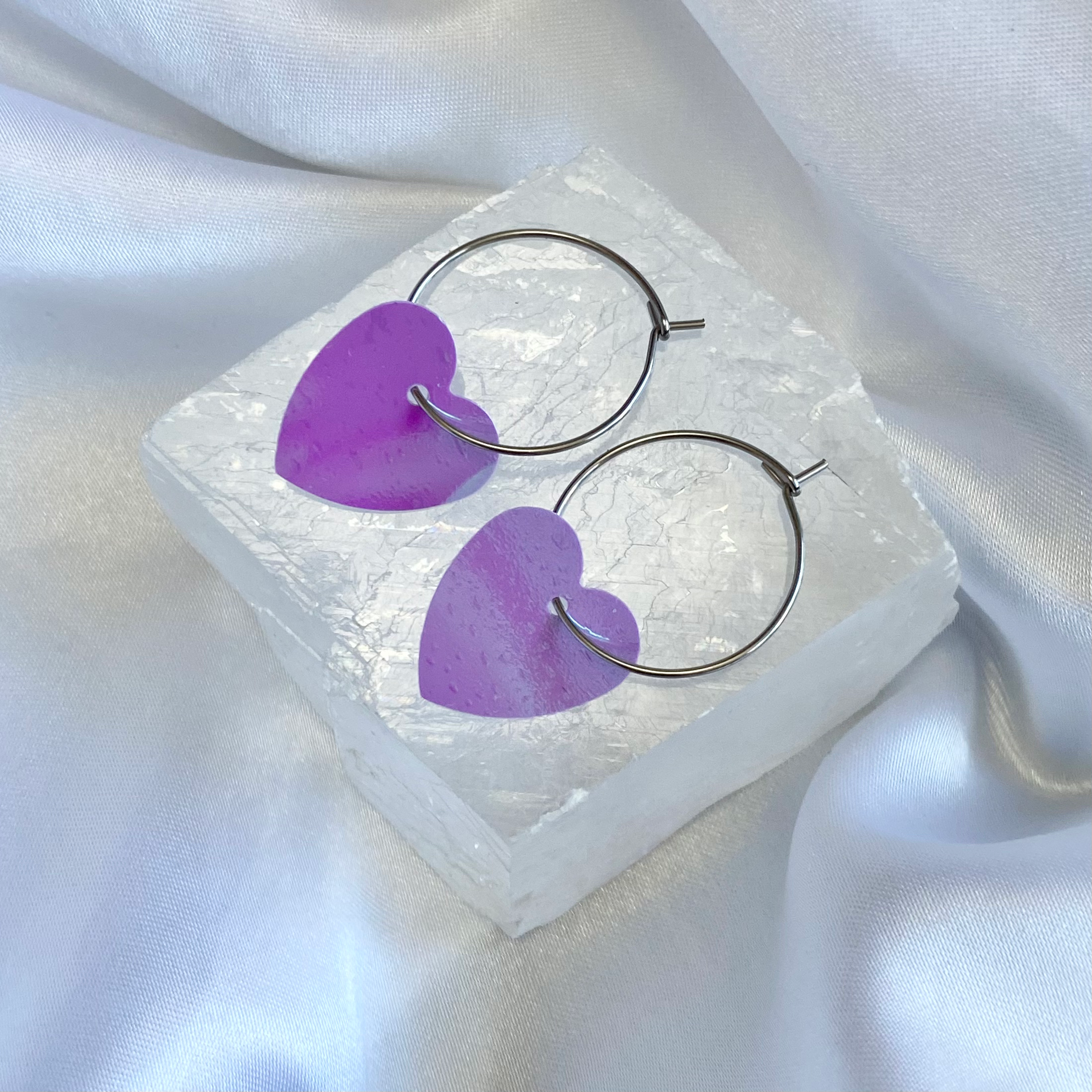 Purple AB Sequin Heart Hoop Earrings image 0