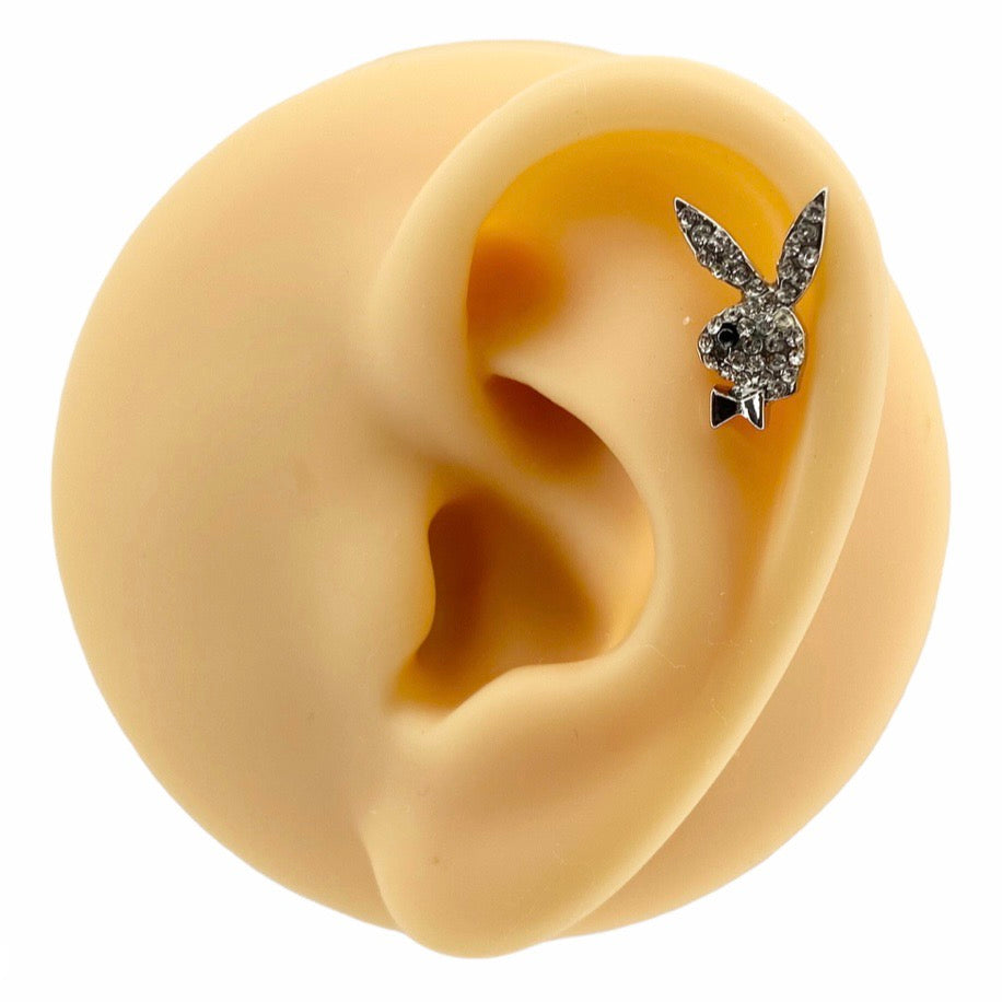 Silver Black Eye CZ Paved Playboy Barbell Stud image 0