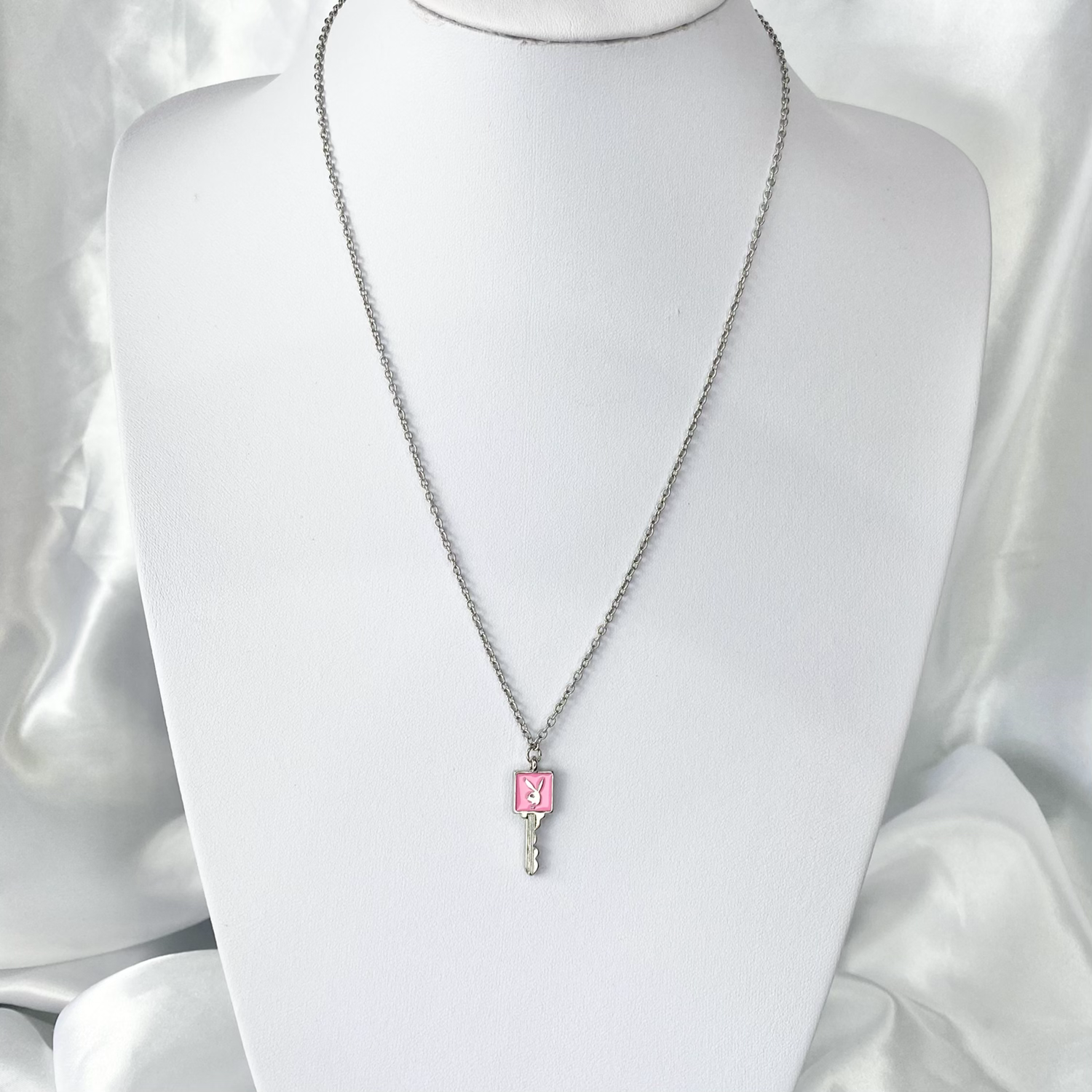 Pink Enamel Playboy Key Necklace image 1