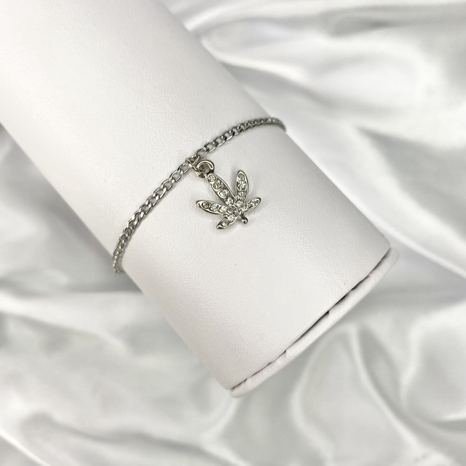 Silver Crystal Paved Weed Anklet image 0