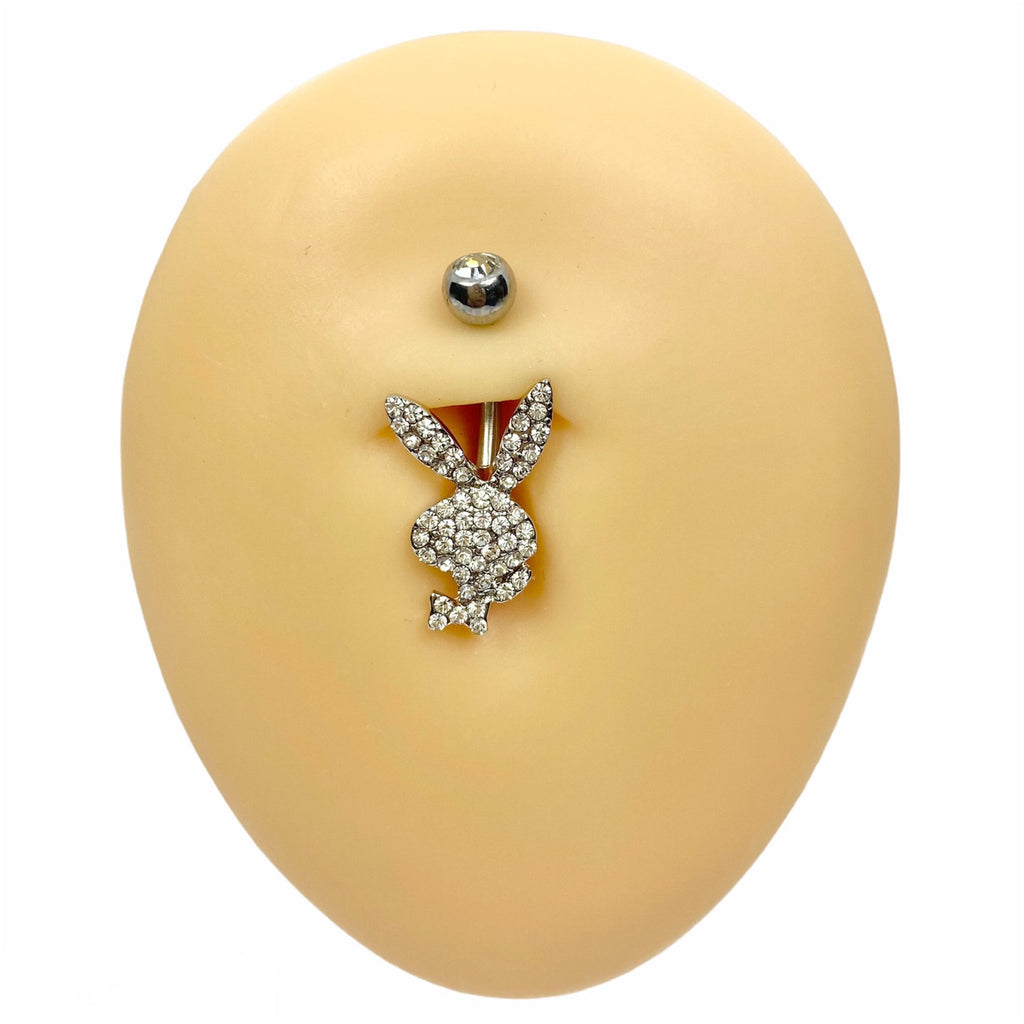 Silver Crystal Paved Playboy Belly Bar  image 0