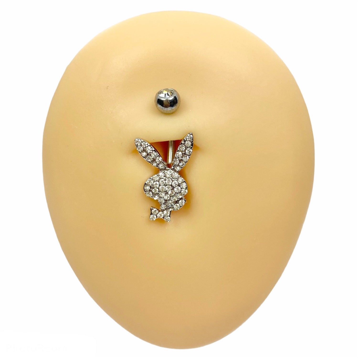 Silver Crystal Paved Playboy Belly Bar  image 0