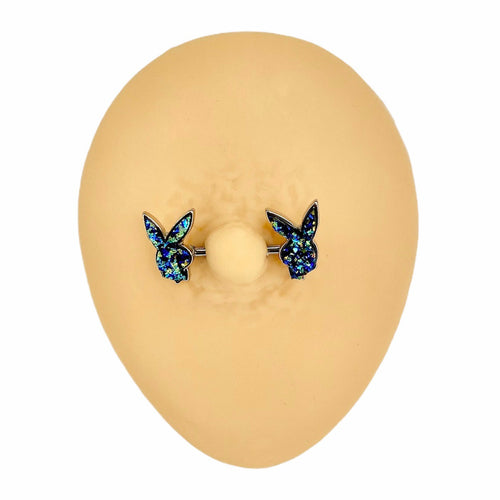 Black Druzy Stone Filled Playboy Nipple Bar image 0