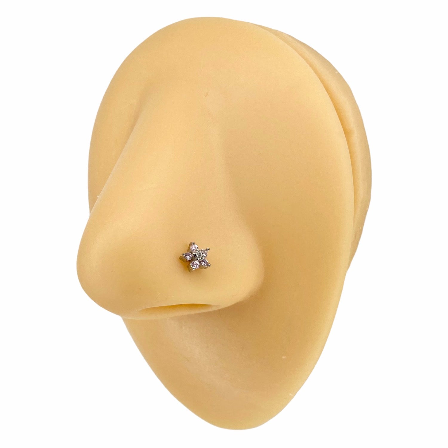 Pink CZ Flower Nose Stud image 0