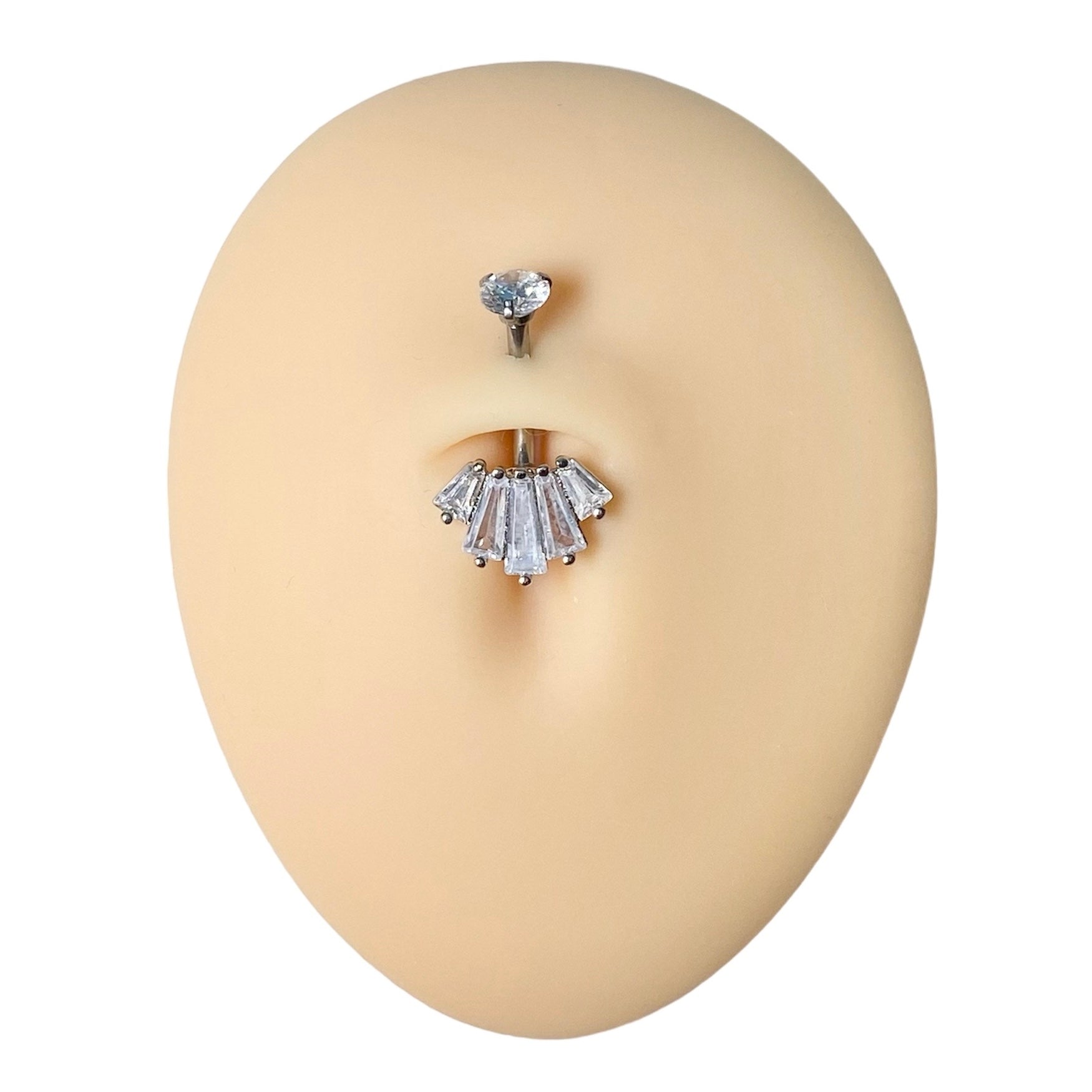 Silver Baguette CZ Top Belly Bar  image 0
