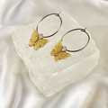 Gold Glitter Butterfly Hoop Earrings image 0