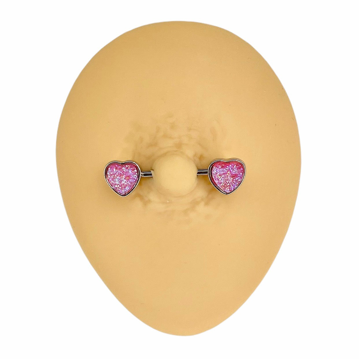 Pink Druzy Stone Heart Nipple Bar image 0