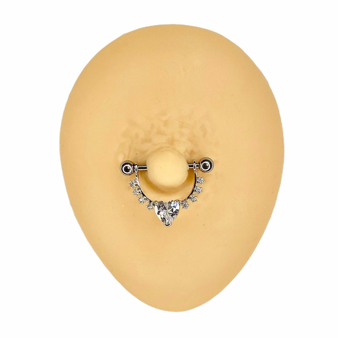 Silver CZ Bling Heart Nipple Bar image 0