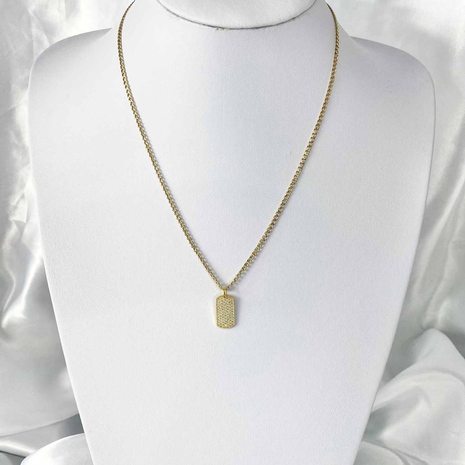 Gold CZ Paved Tag Necklace image 1