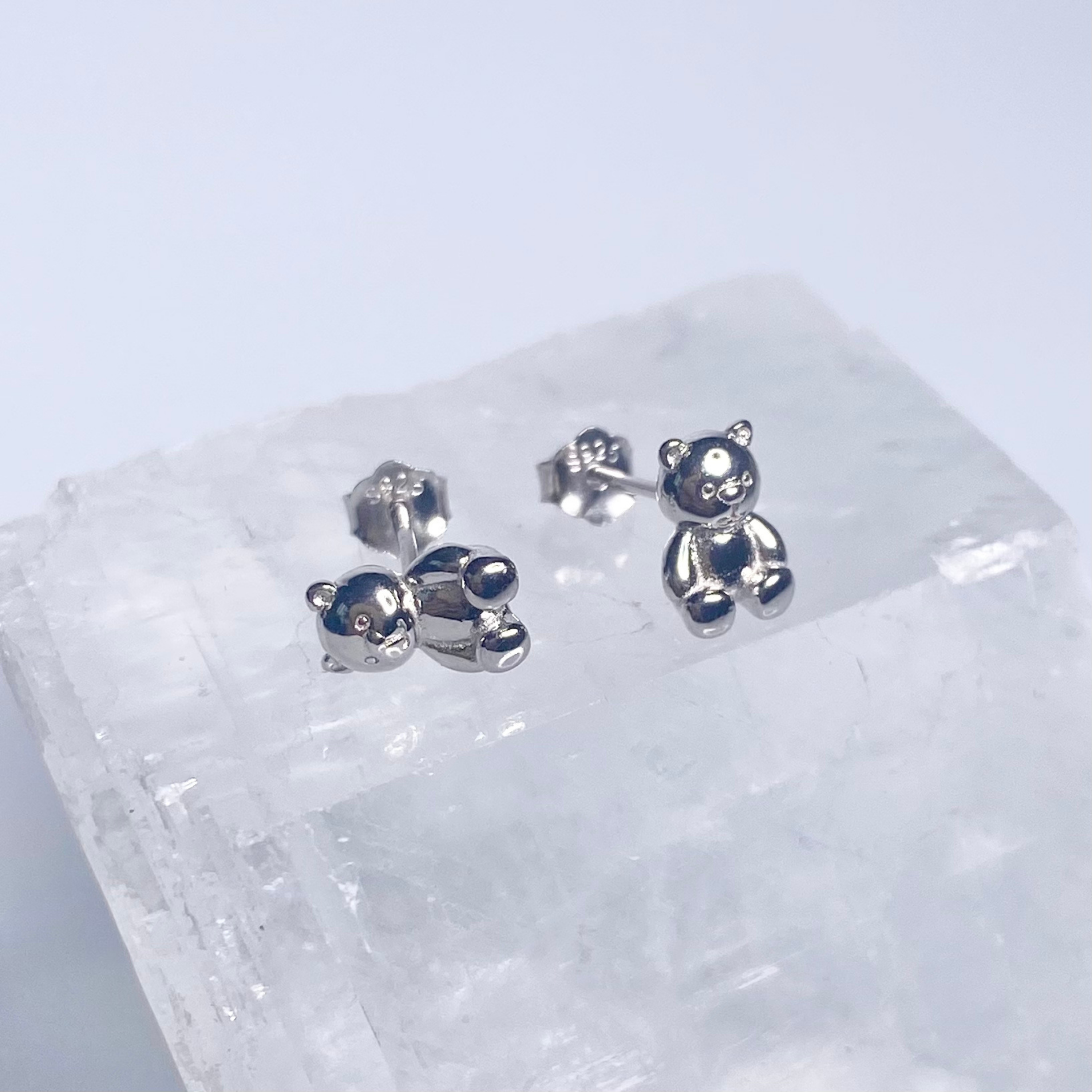 Silver Mini Teddy Bear Stud Earrings image 0