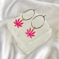 Pink Weed Leaf Hoop Earrings image 0