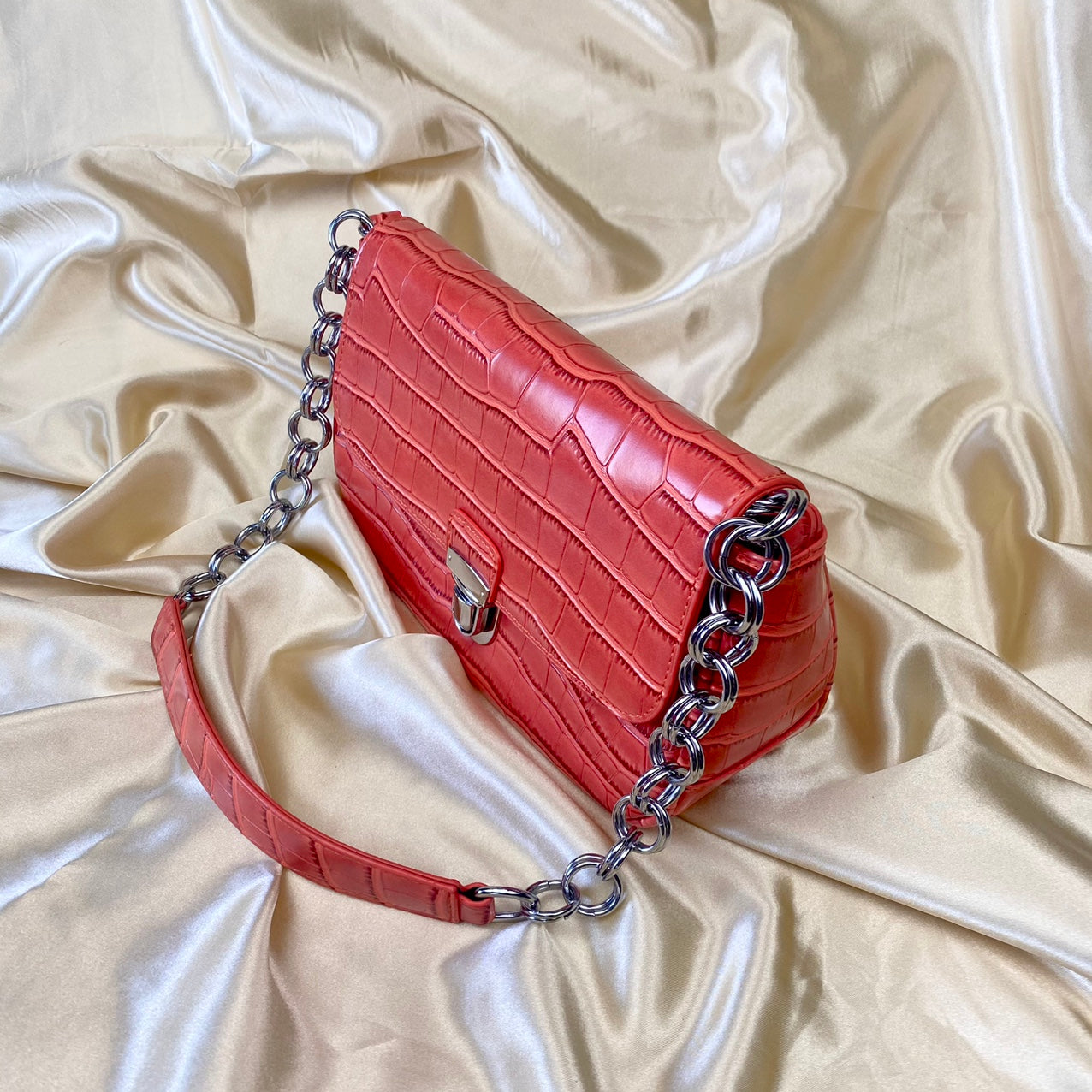 Coral Croc Rectangle Shoulder Bag image 1