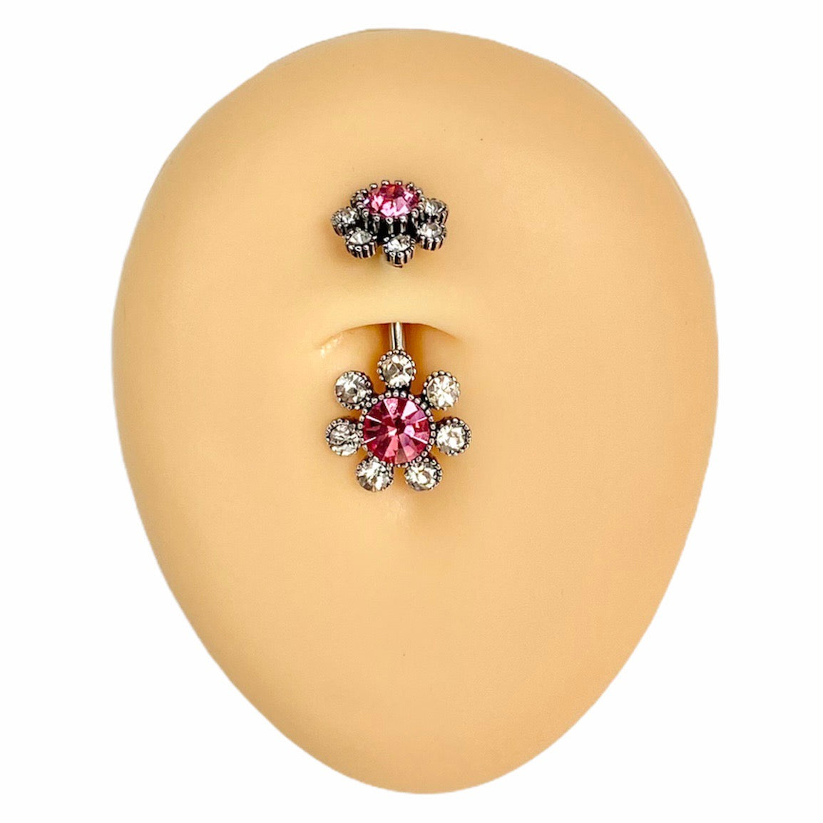 Pink Double End Funky Crystal Flower Belly Bar  image 0