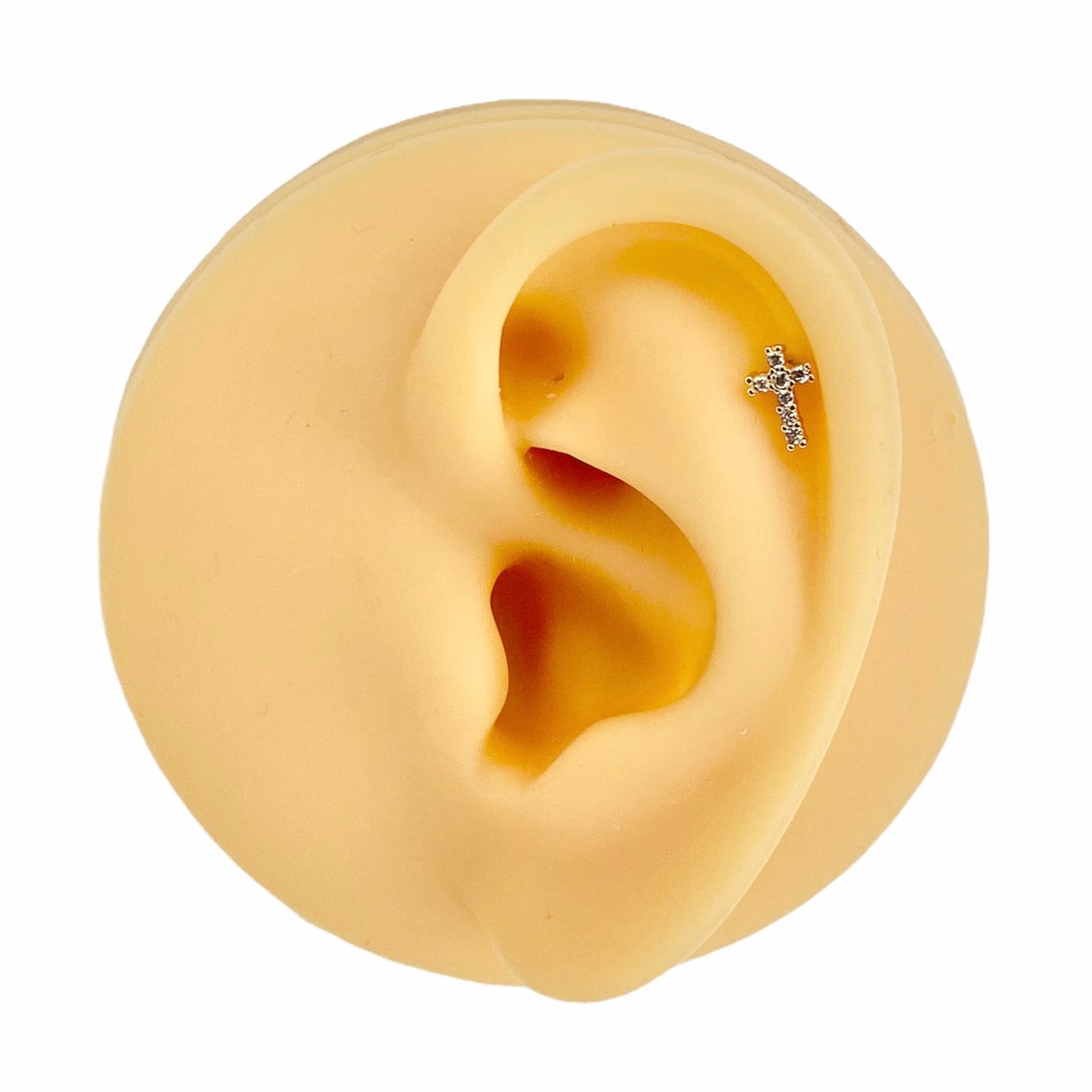 Gold CZ Paved Cross Flat Back Stud image 0