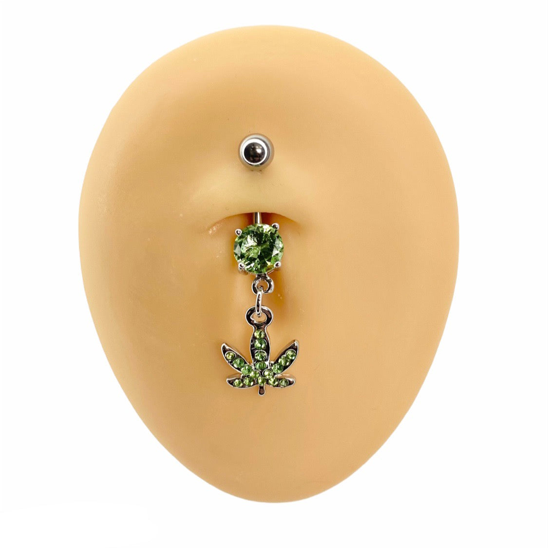 Green Crystal Paved Weed Leaf Belly Bar  image 0