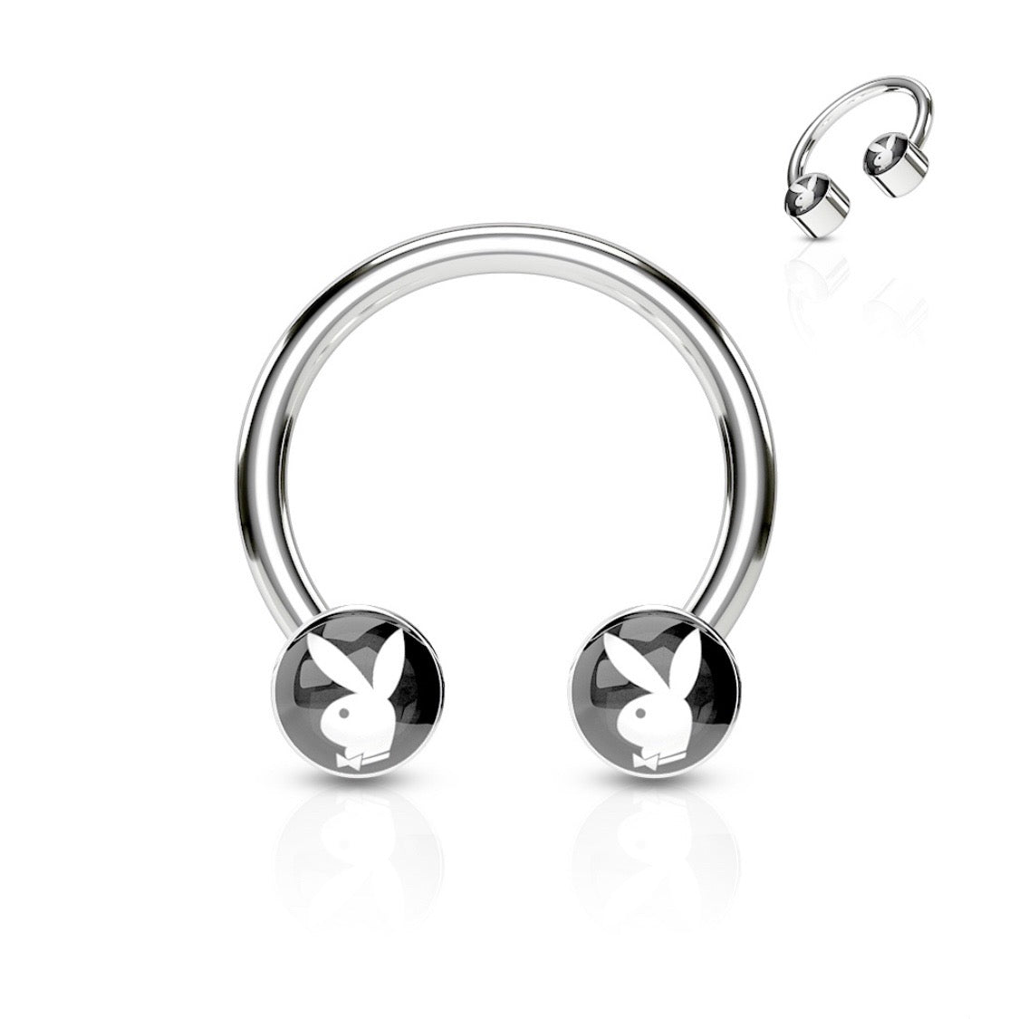 Black Playboy Inlaid Front Facing Flat Cylinder Horseshoe image 0