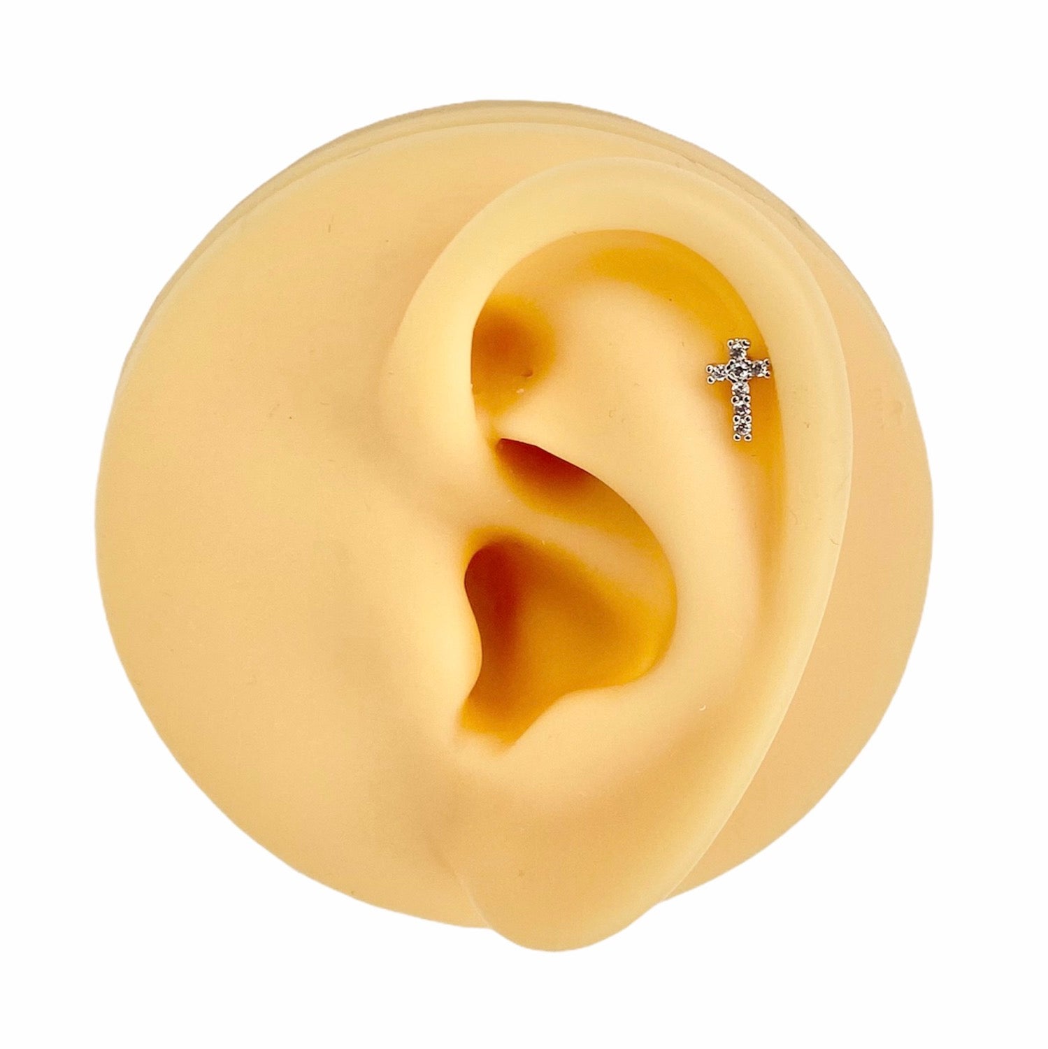 Silver CZ Paved Cross Flat Back Stud image 0