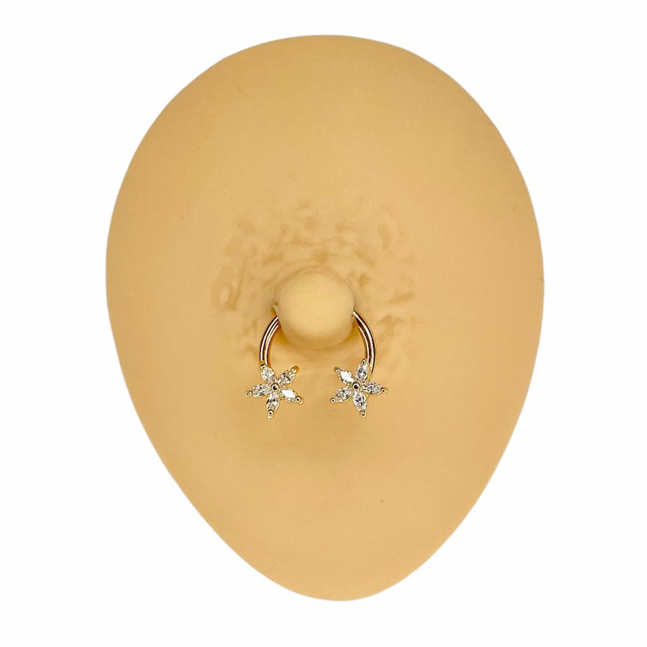 Gold CZ Flower Ends Horseshoe Hoop  image 0