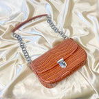 Cognac Brown Croc Rectangle Shoulder Bag image 0