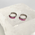 Silver Pink Rhinestone Hoop Earrings image 0