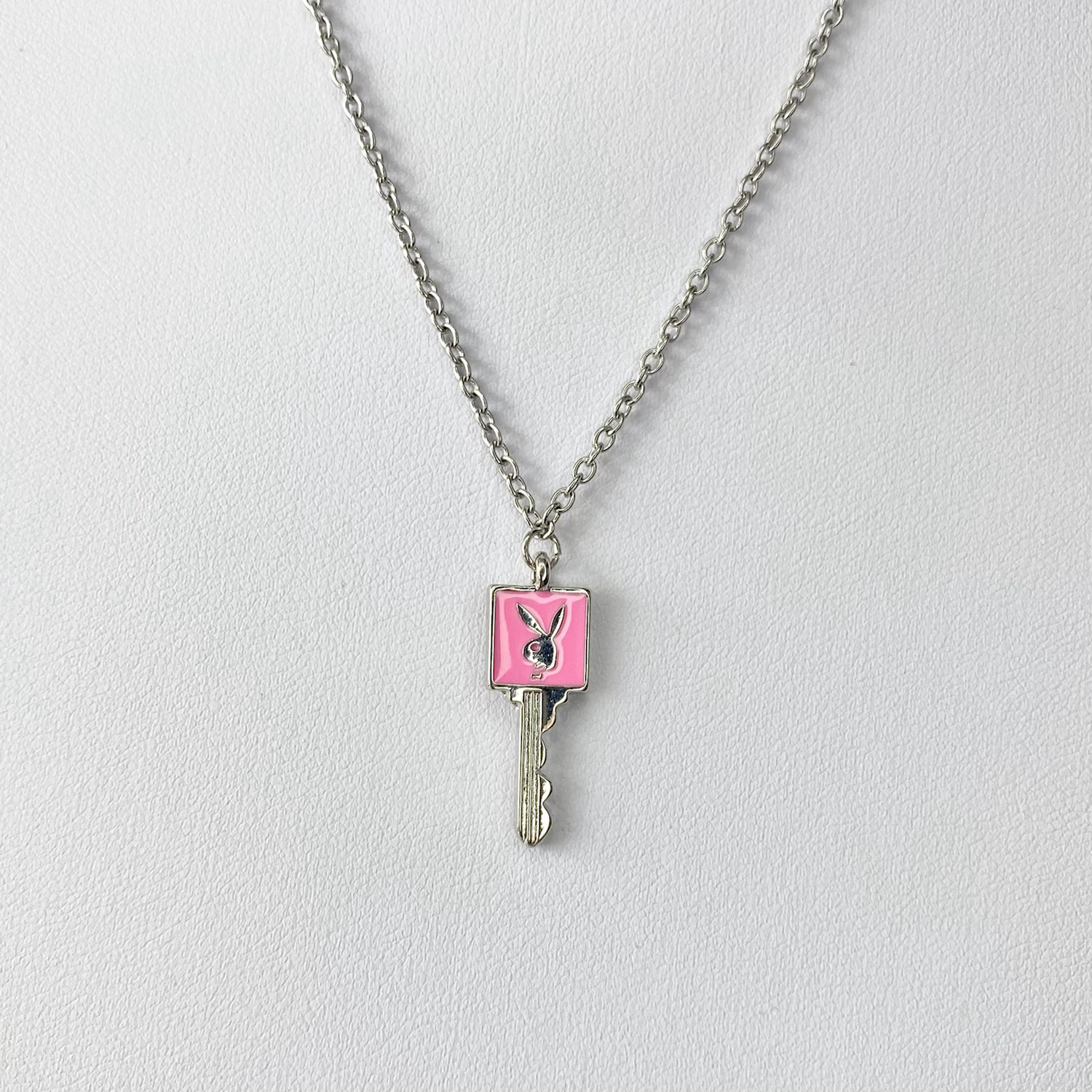 Pink Enamel Playboy Key Necklace image 0