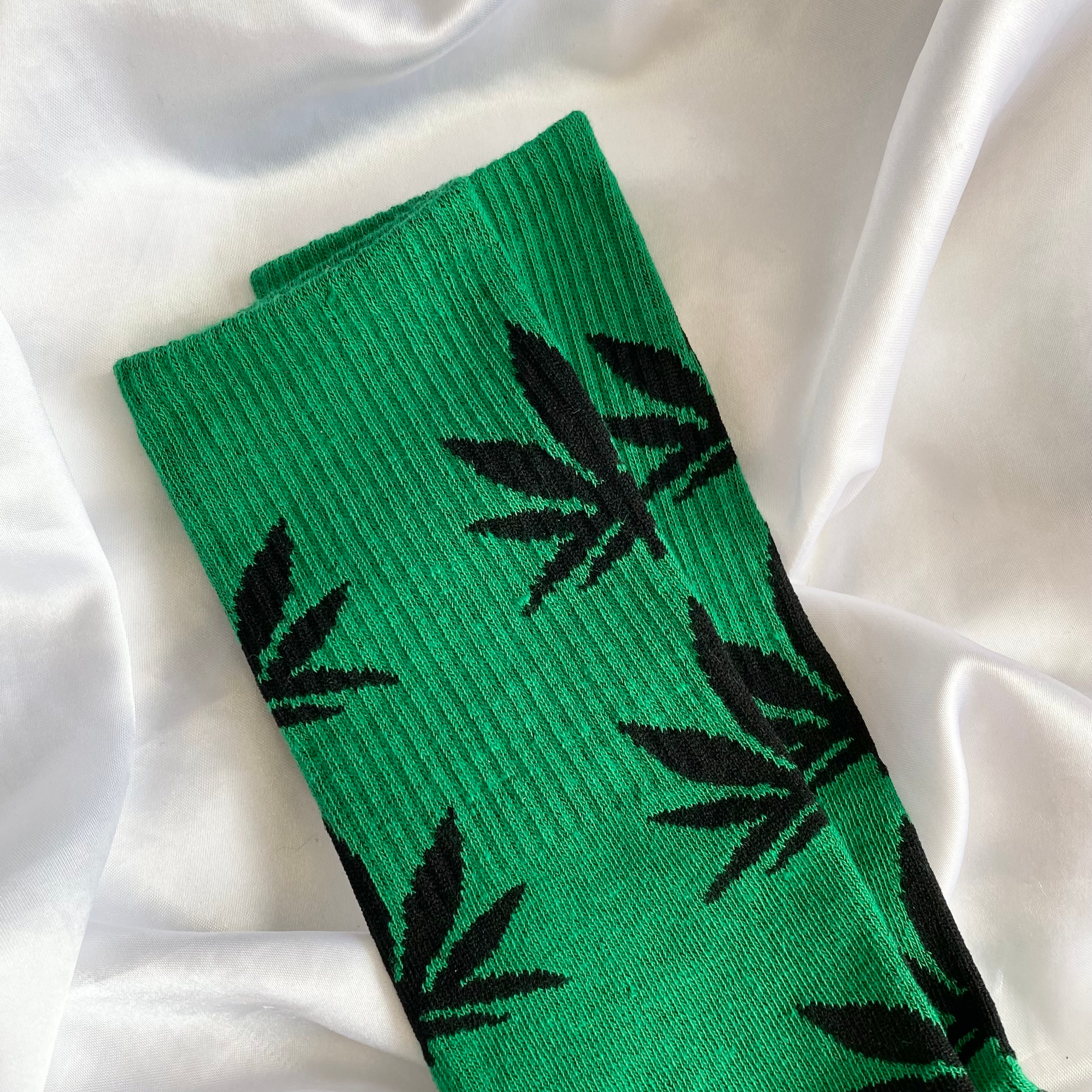 Green & Black Weed Leaf Socks image 0