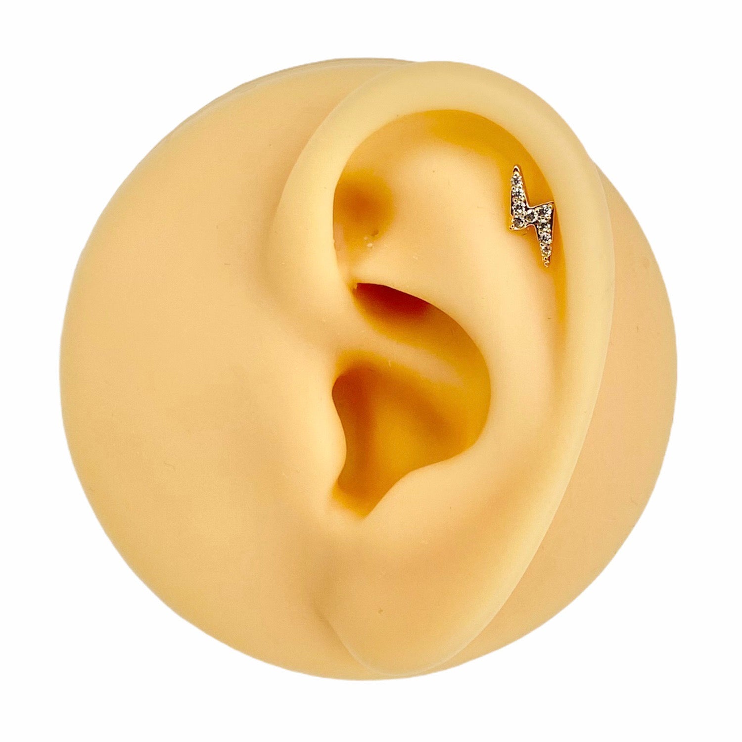 Gold CZ Paved Lightning Bolt Flat Back Stud image 0
