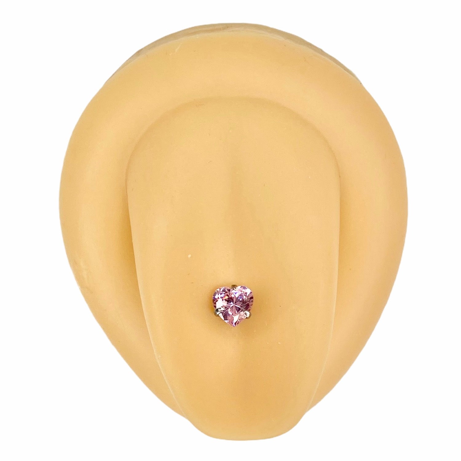 Pink Cubic Zirconia Heart Prong Tongue Bar image 0