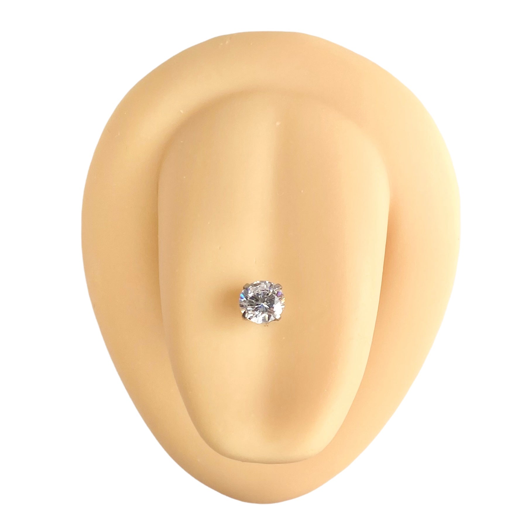 Silver Cubic Zirconia Circle Prong Tongue Bar image 0