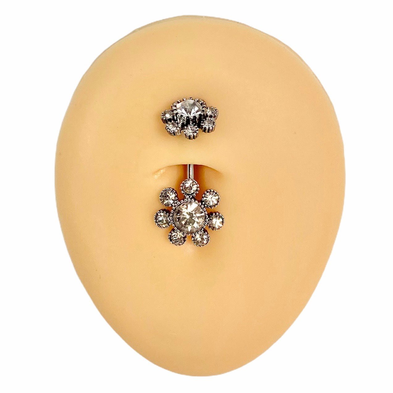 Silver Double End Funky Crystal Flower Belly Bar  image 0