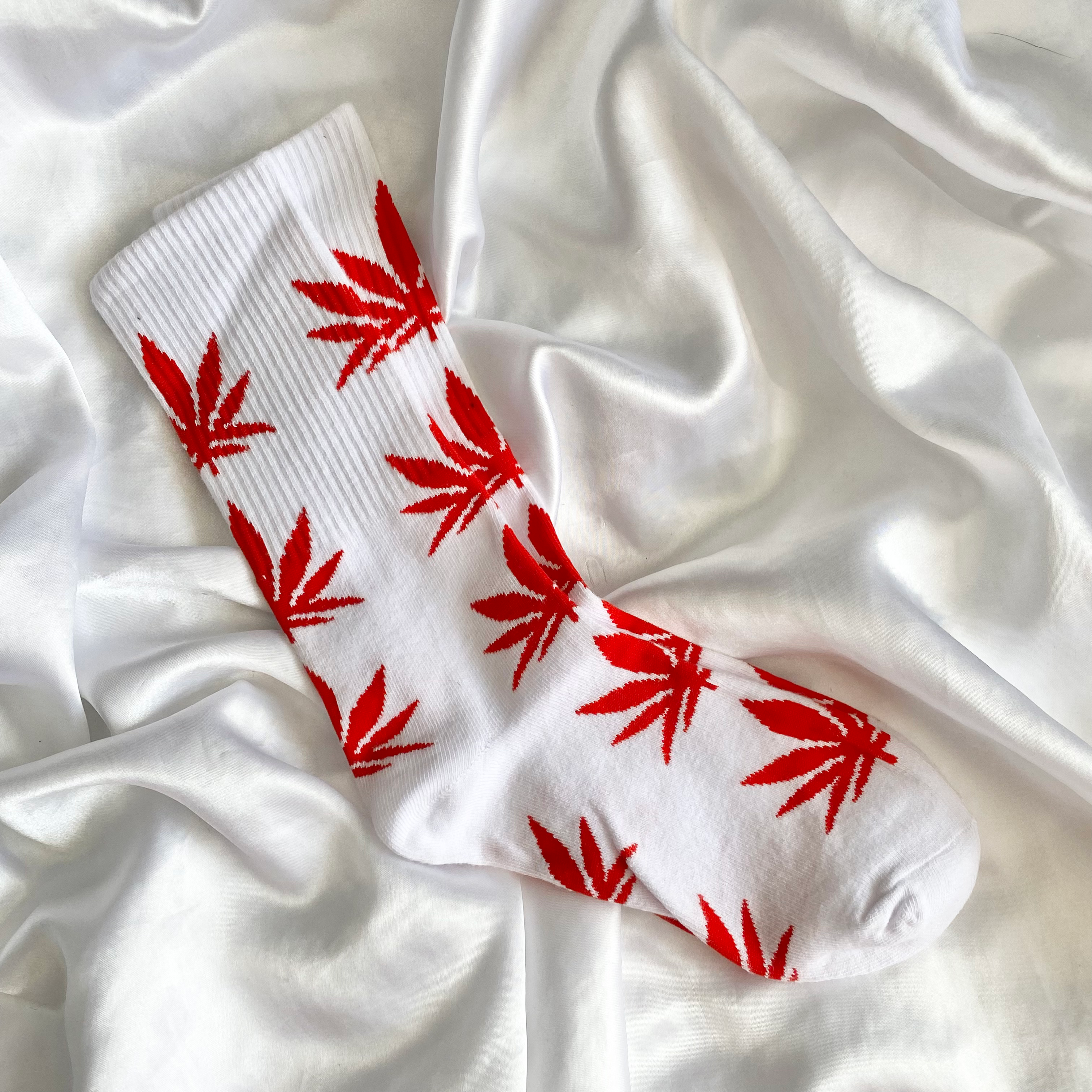 White & Red Weed Leaf Socks image 1