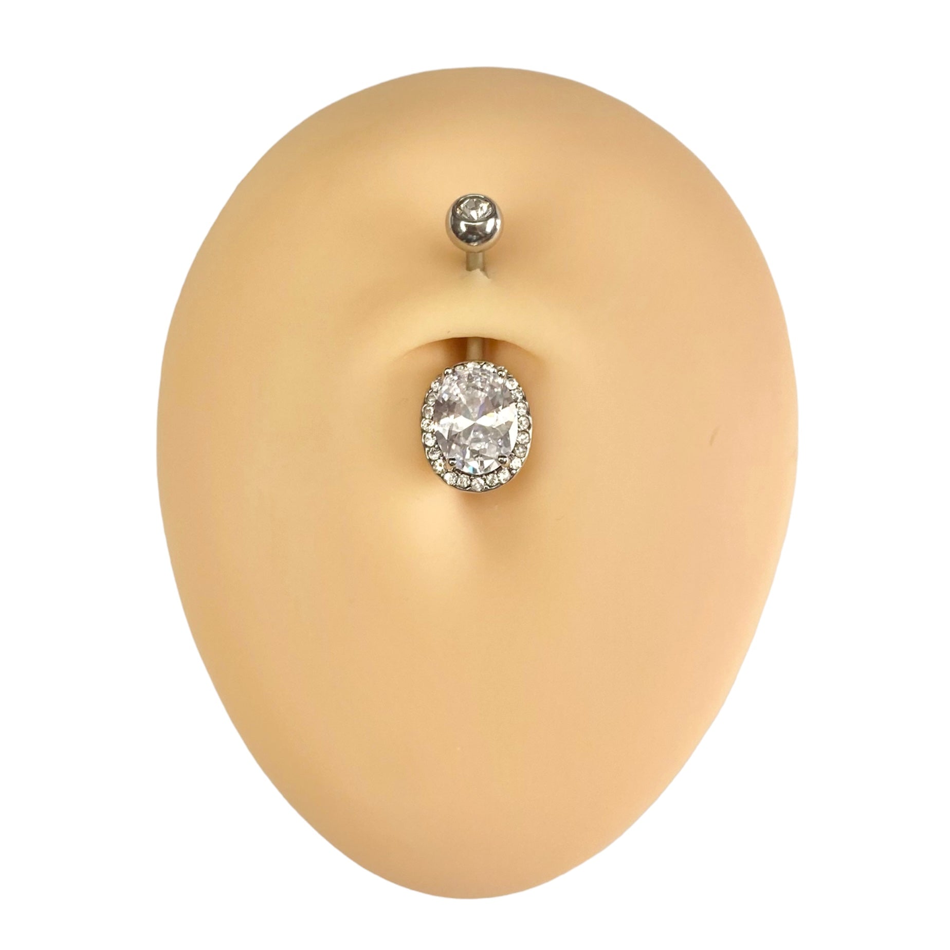 Silver Oval Bling CZ Paved Outline Belly Bar  image 0