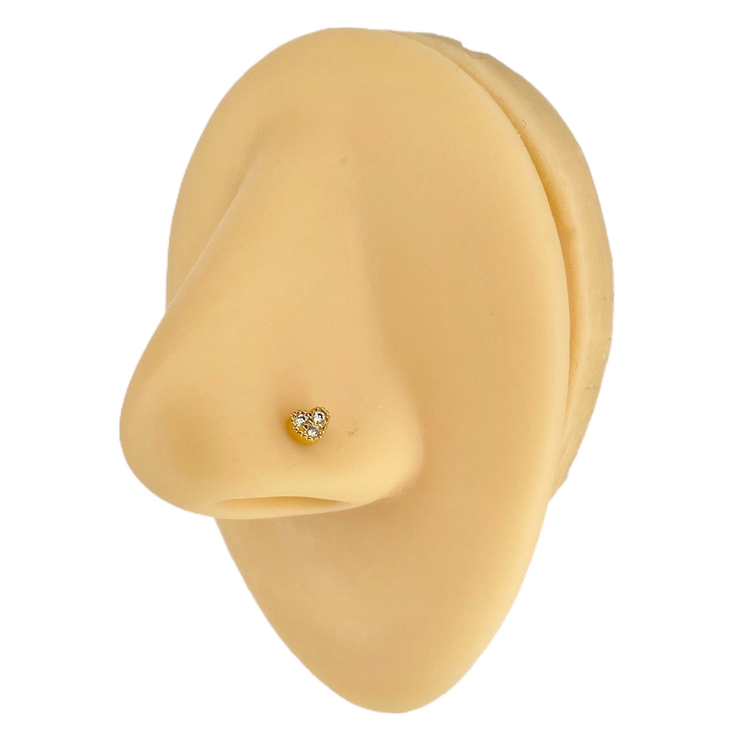 Gold / Clear 3 CZ Paved Heart Nose Stud image 0