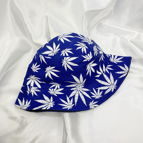 Blue & White Weed Leaf Bucket Hat image 0