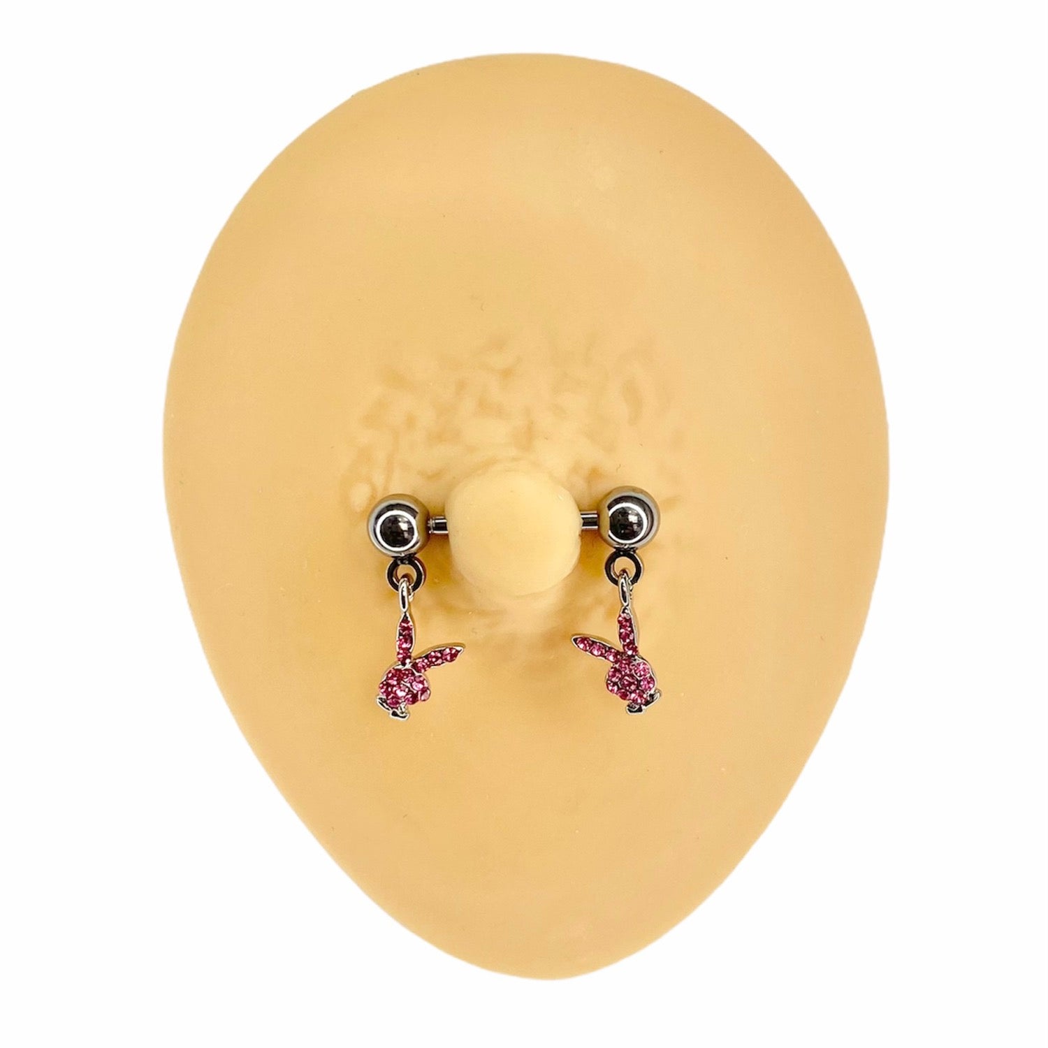 Pink CZ Paved Dangle Playboy Nipple Bar image 0