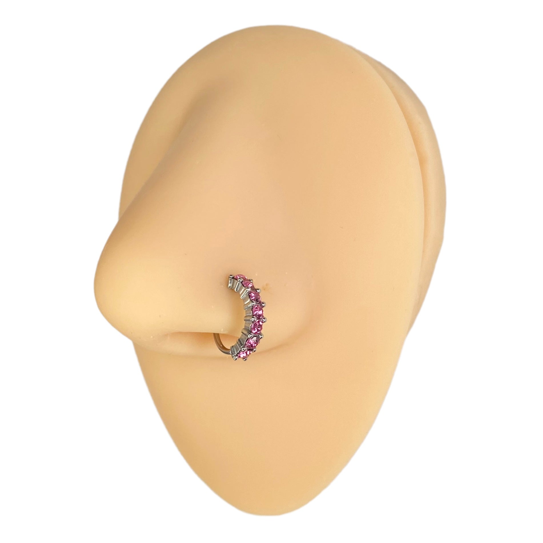 Pink 7 Crystal Gem Nose Hoop image 0