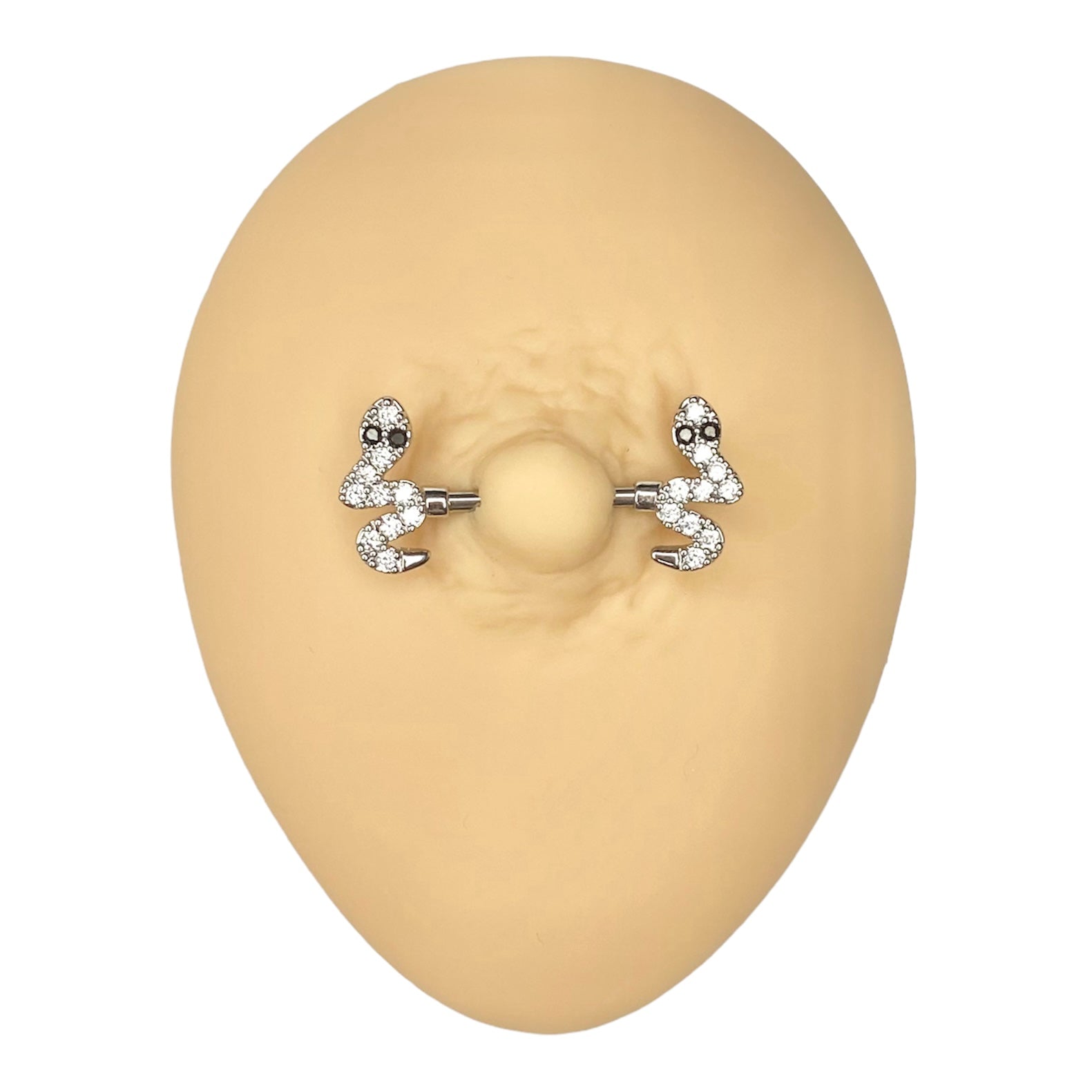 Silver CZ Black Eye Snake Nipple Bar image 0