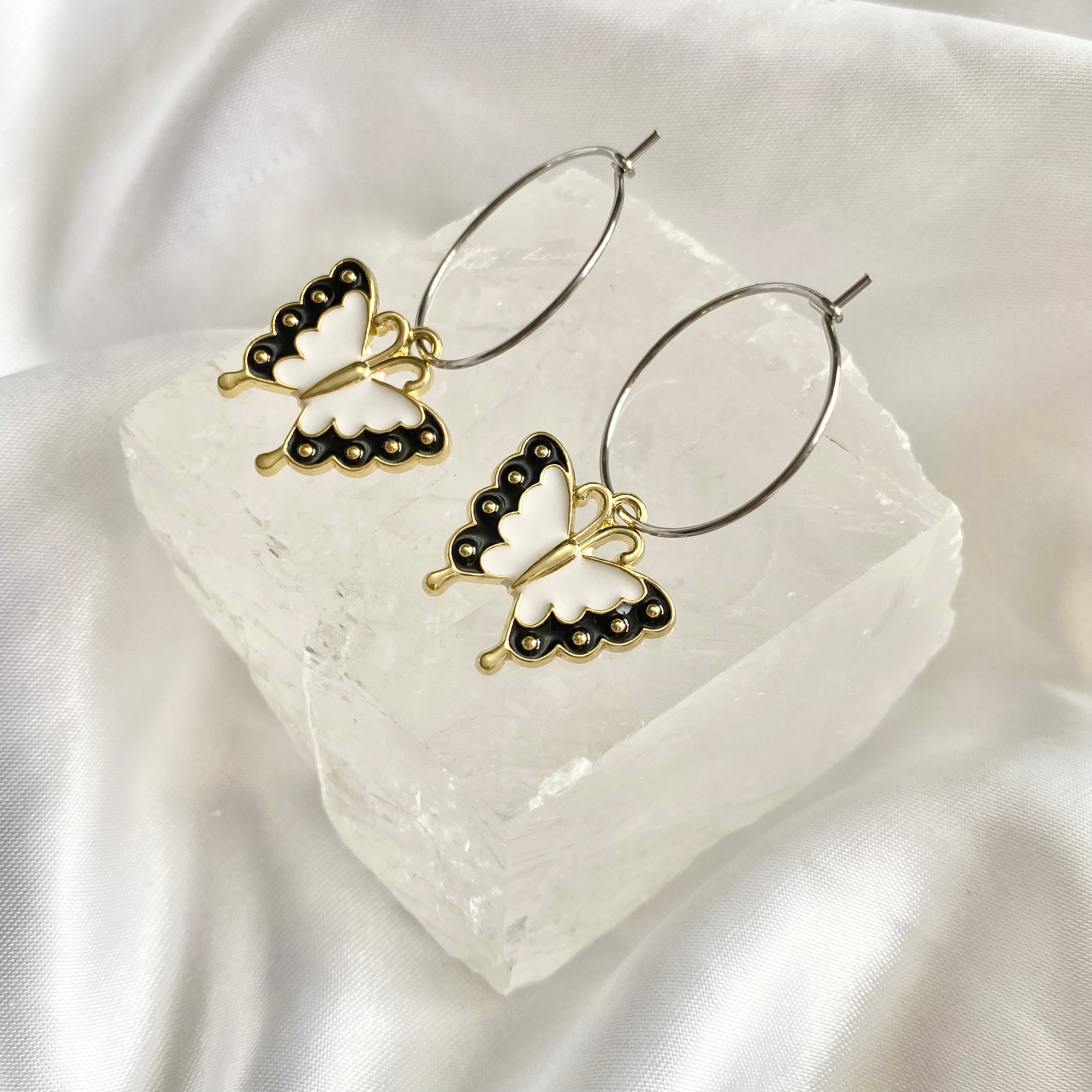 White Butterfly Hoop Earrings image 0